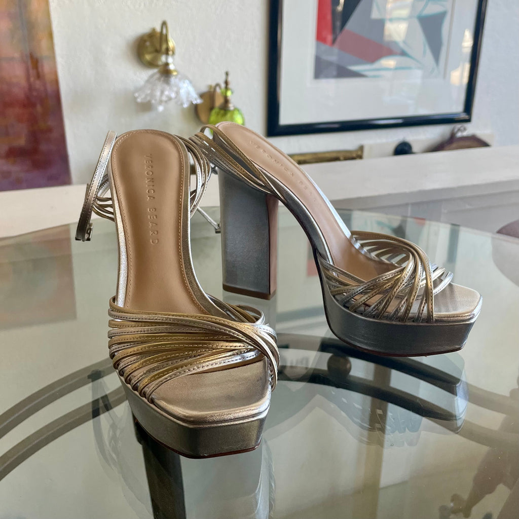 Veronica Beard Fletcher Metallic Ankle-Strap Sandal | Size 7M