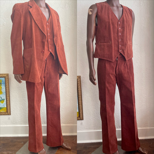 1970s Men’s 3-Piece Corduroy Suit Set | Large