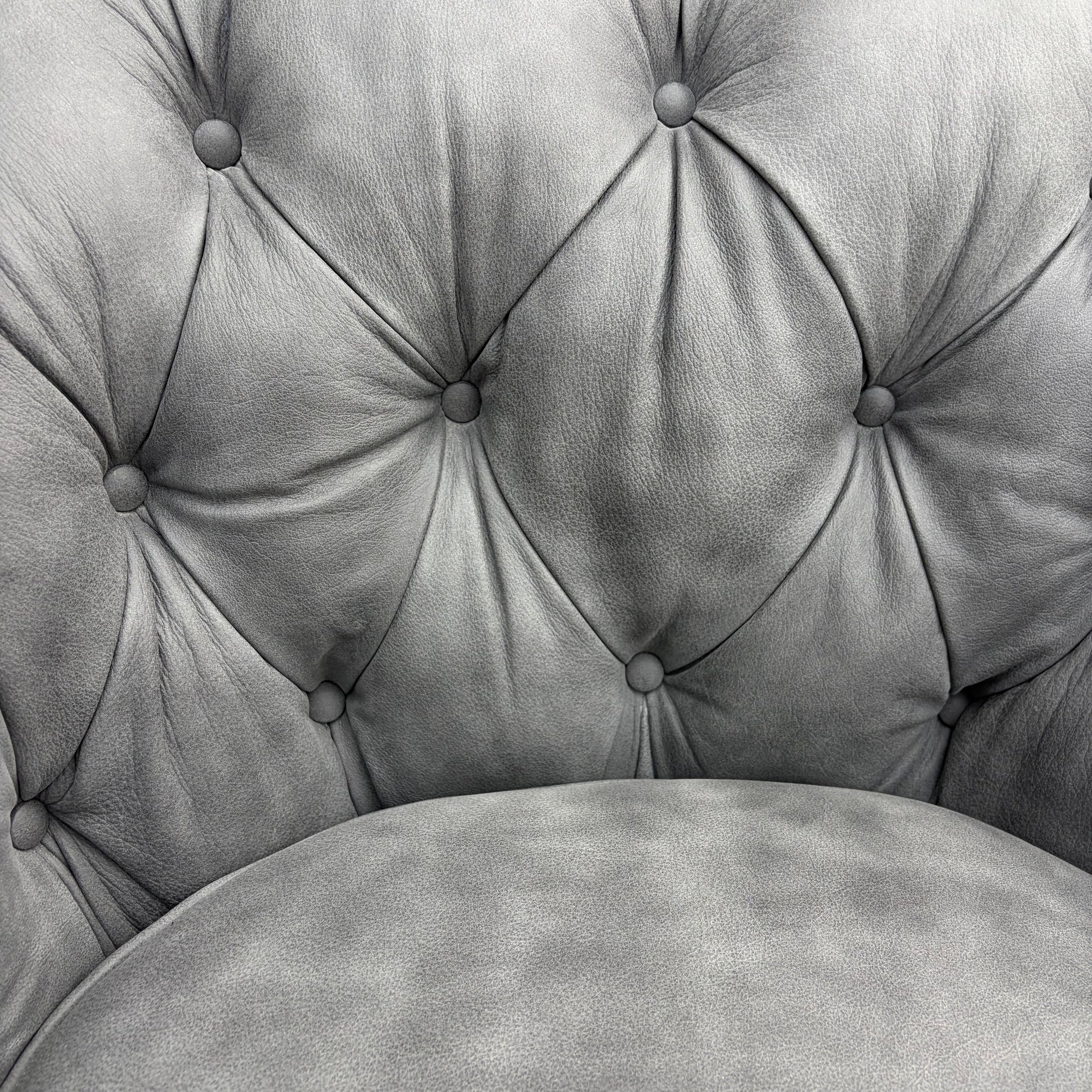 Smith Brothers Leather Swivel Barrel Armchair