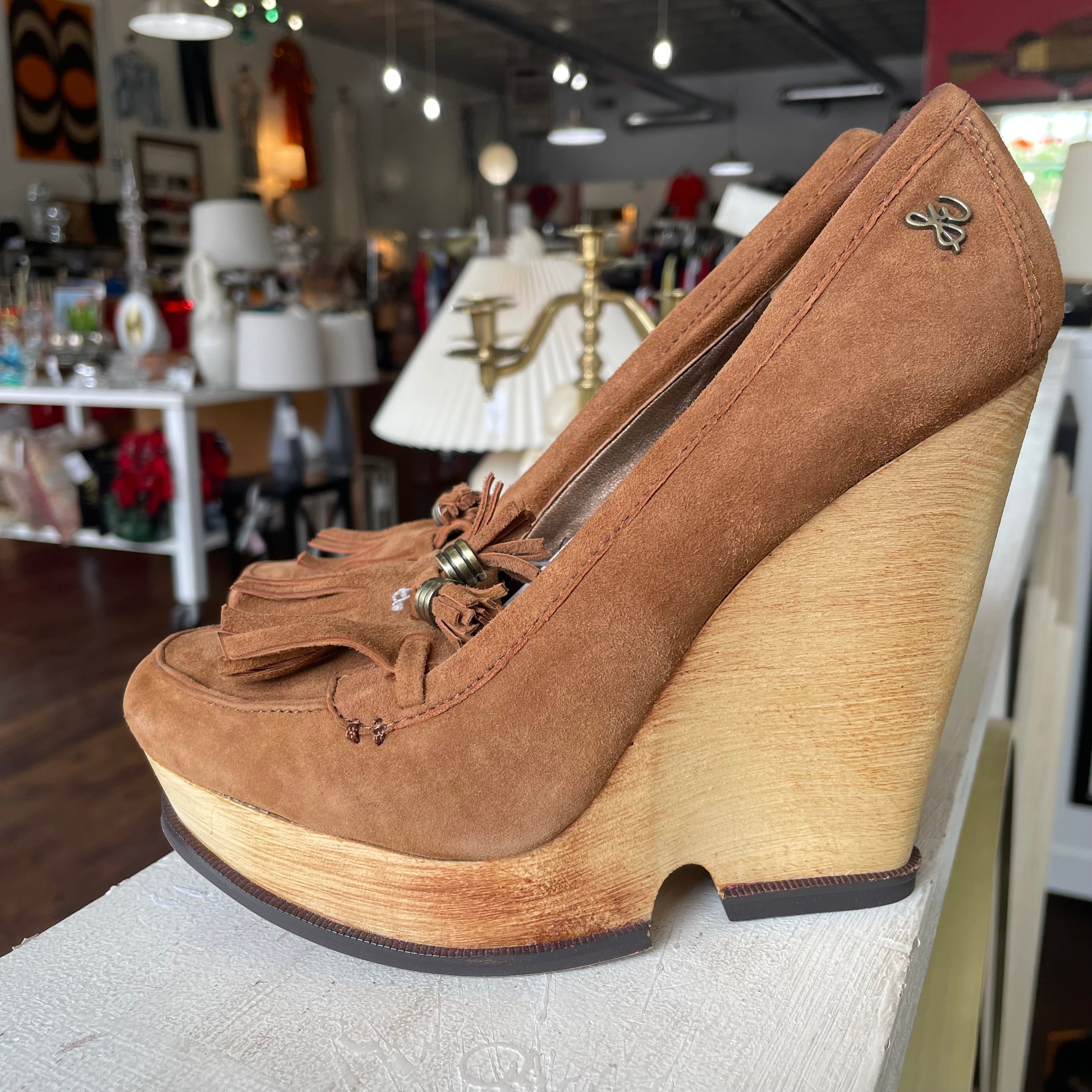 Sam Edelman brown suede wedge loafer pumps | 7.5
