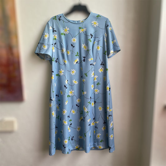 70’s Korelli Sky Blue Floral Dress | Large