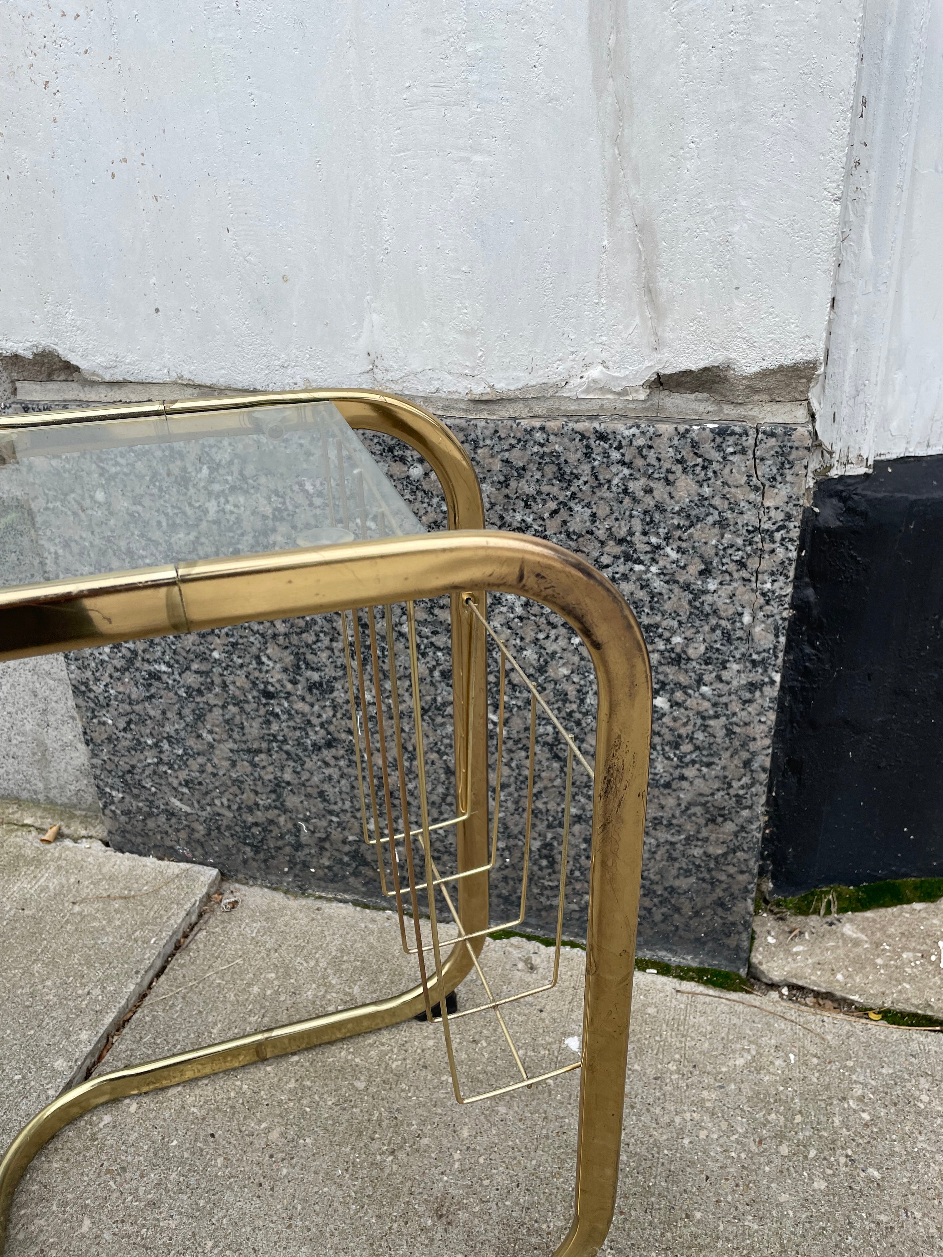 Brass Mid-Century End Table w/ Glass Top