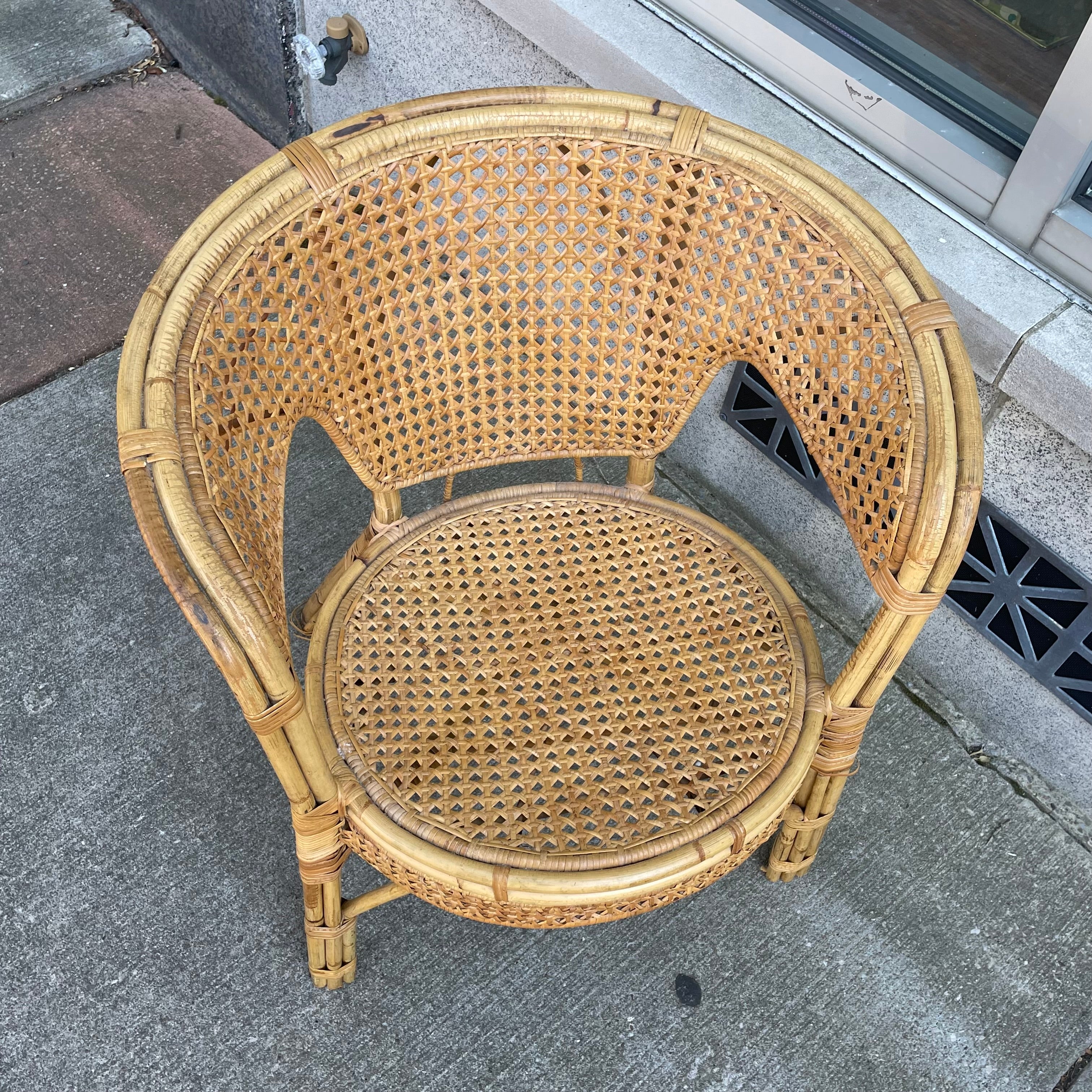 Rattan Bamboo Woven Cane Barrel Chair