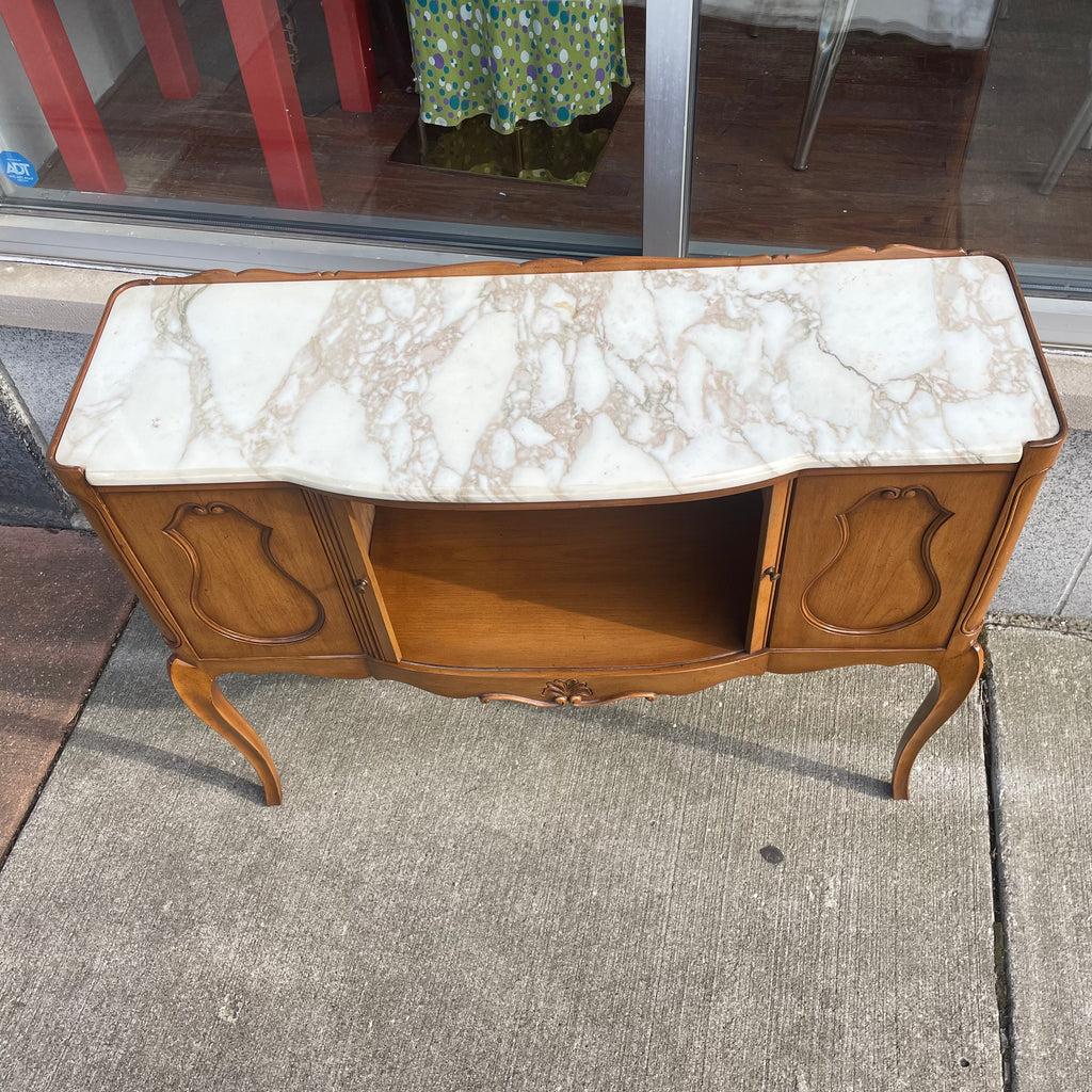 Marble Top Louis XV Style Tambour Door Console Table