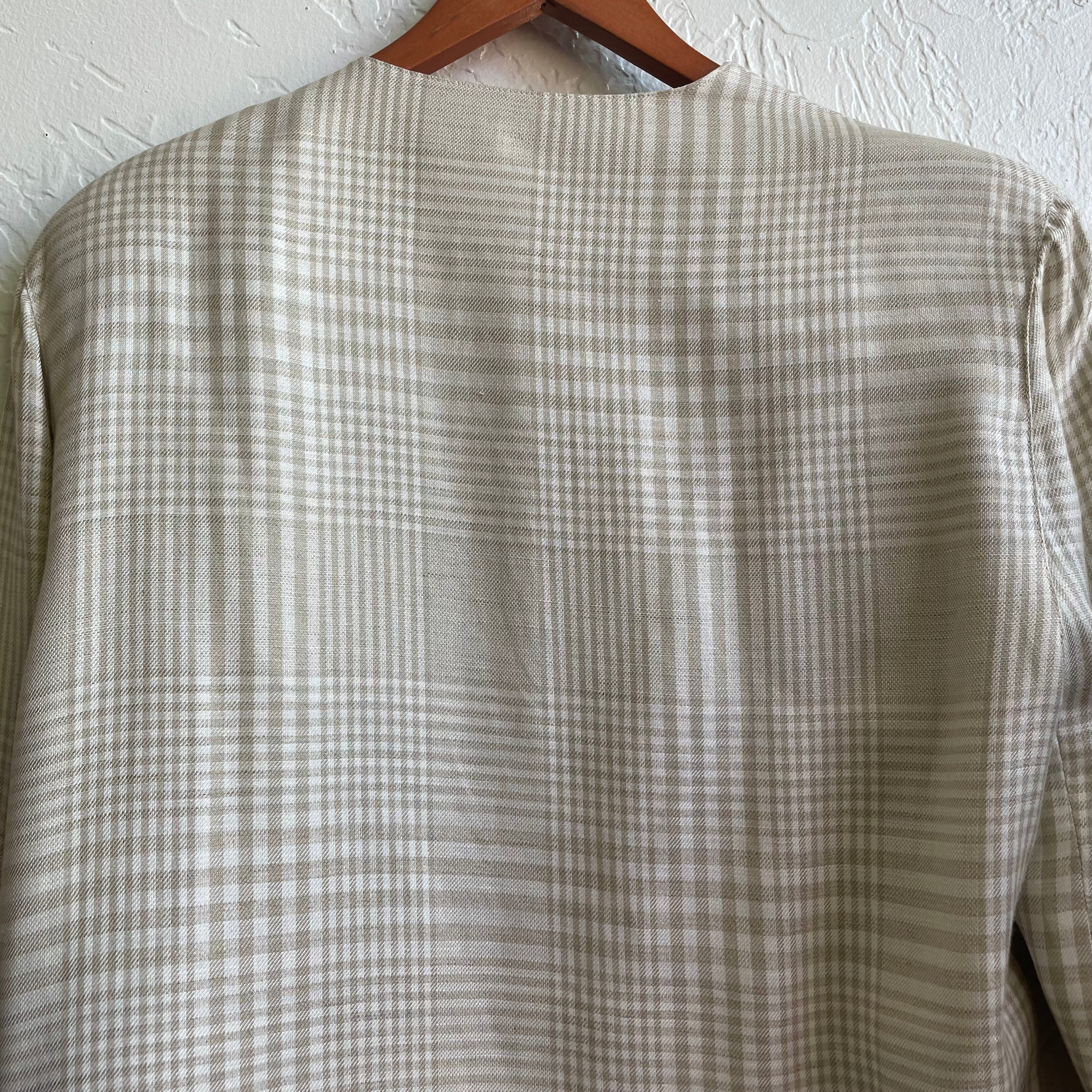 Tan Saks Fifth Avenue Plaid Button Down Jacket | Large