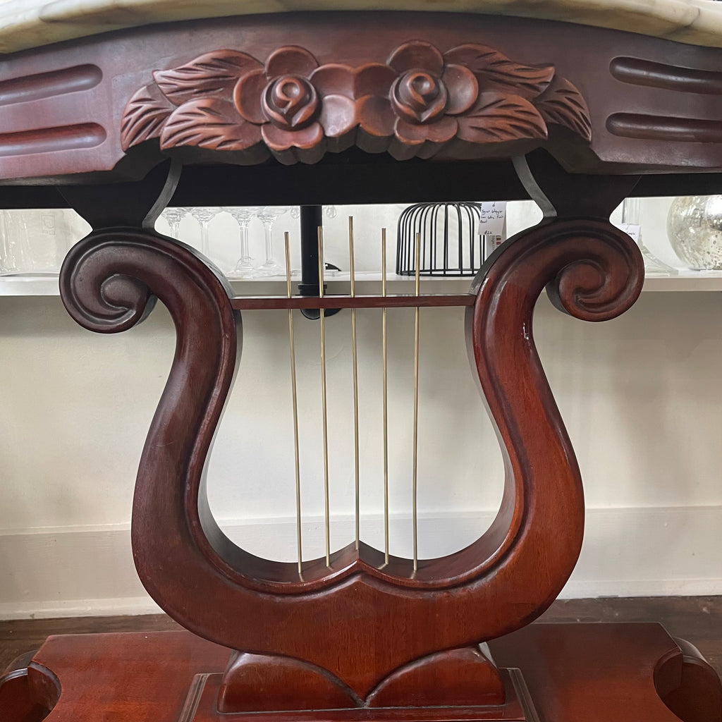 Victorian Mahogany Carved Lyre Harp Base Entryway Console Table