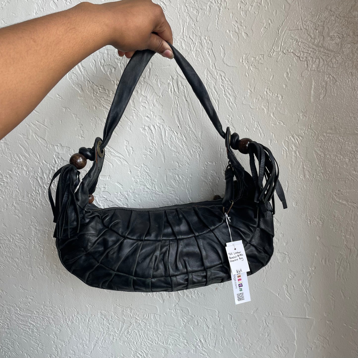 Y2K Leather Beaded Shoulder Bag BCBG