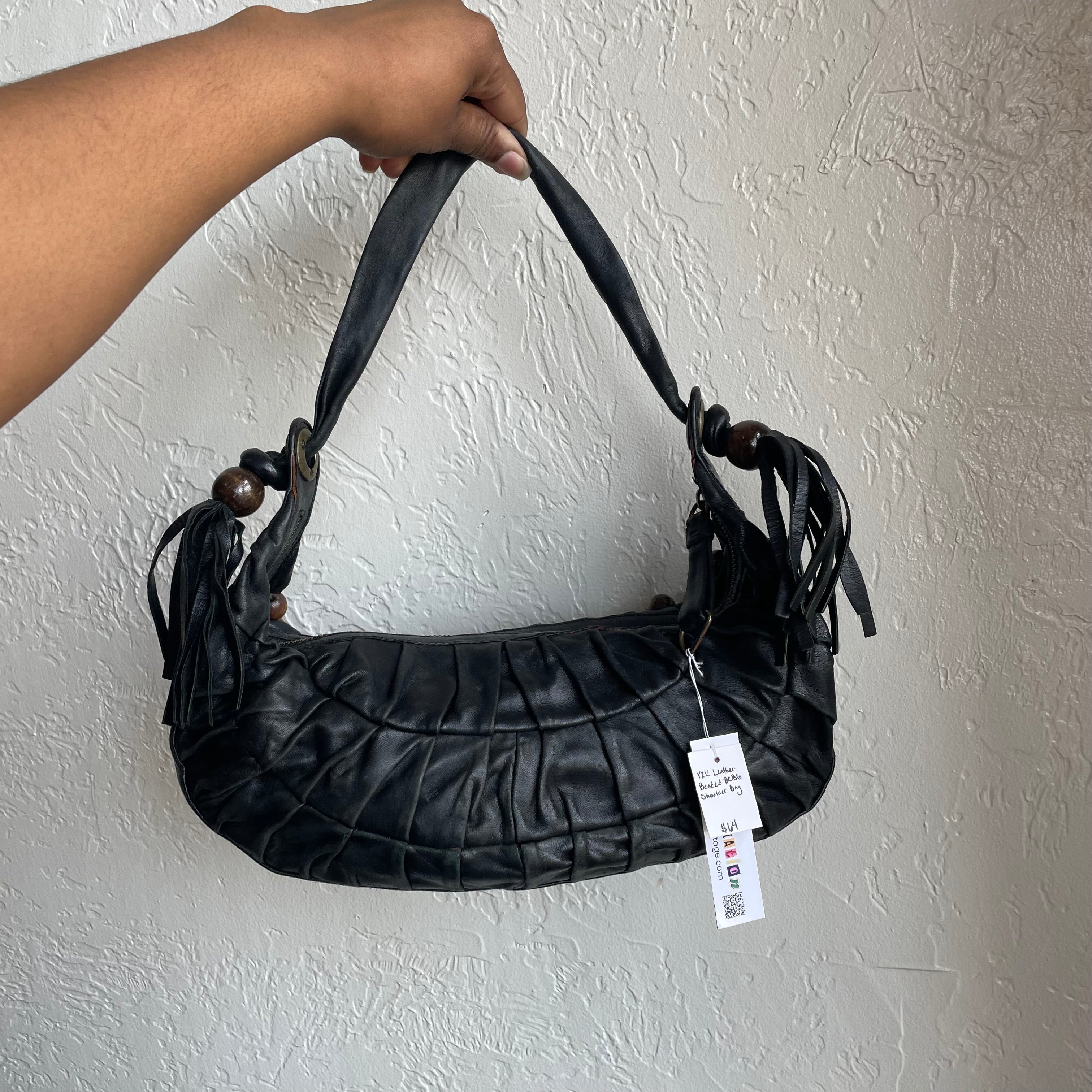 Y2K Leather Beaded Shoulder Bag BCBG