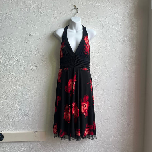 Black Red Floral Dress | Medium