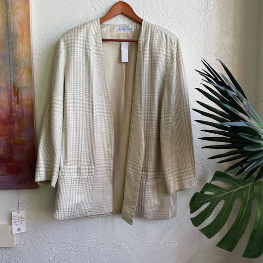 Tan Saks Fifth Avenue Plaid Button Down Jacket | Large