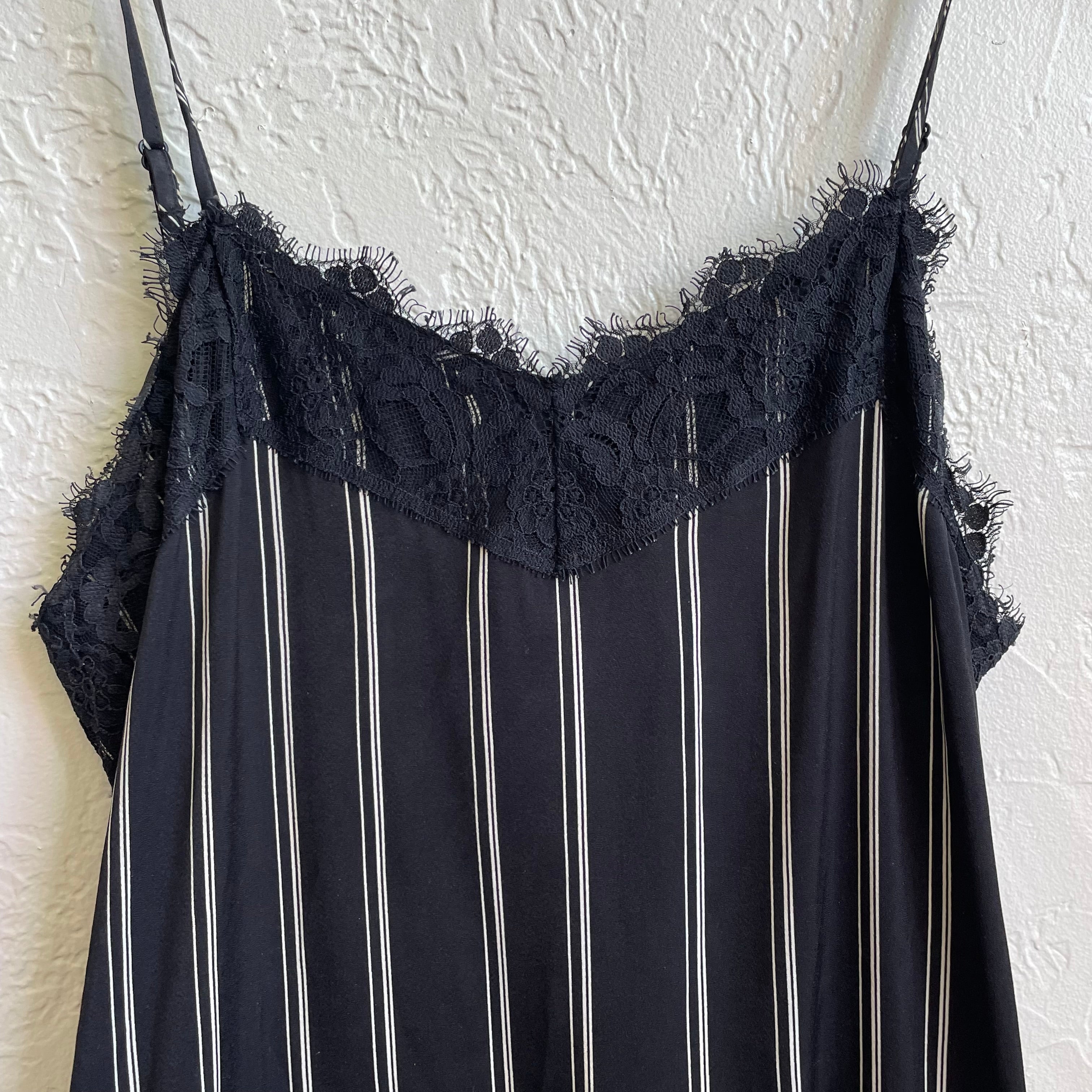Who Wore What Black Lace Striped Sleeveless Slip Dress | Medium