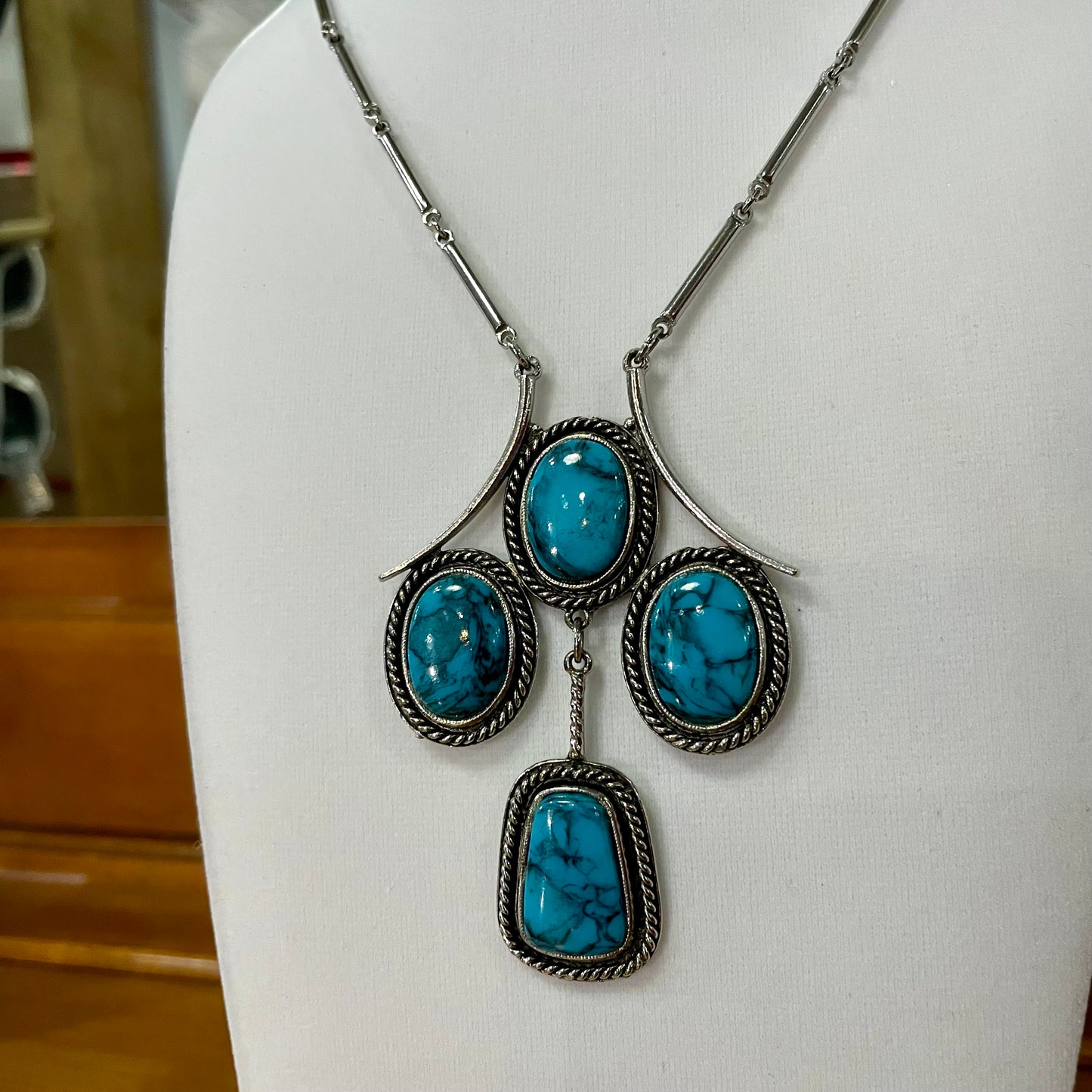 Vintage Navajo Turquoise Pendant Silver Tone