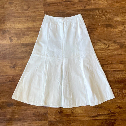 90s White A Line Leather Midi Skirt size 6