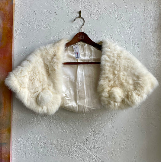 Cream Rabbit Fur Shawl Vintage | One Size