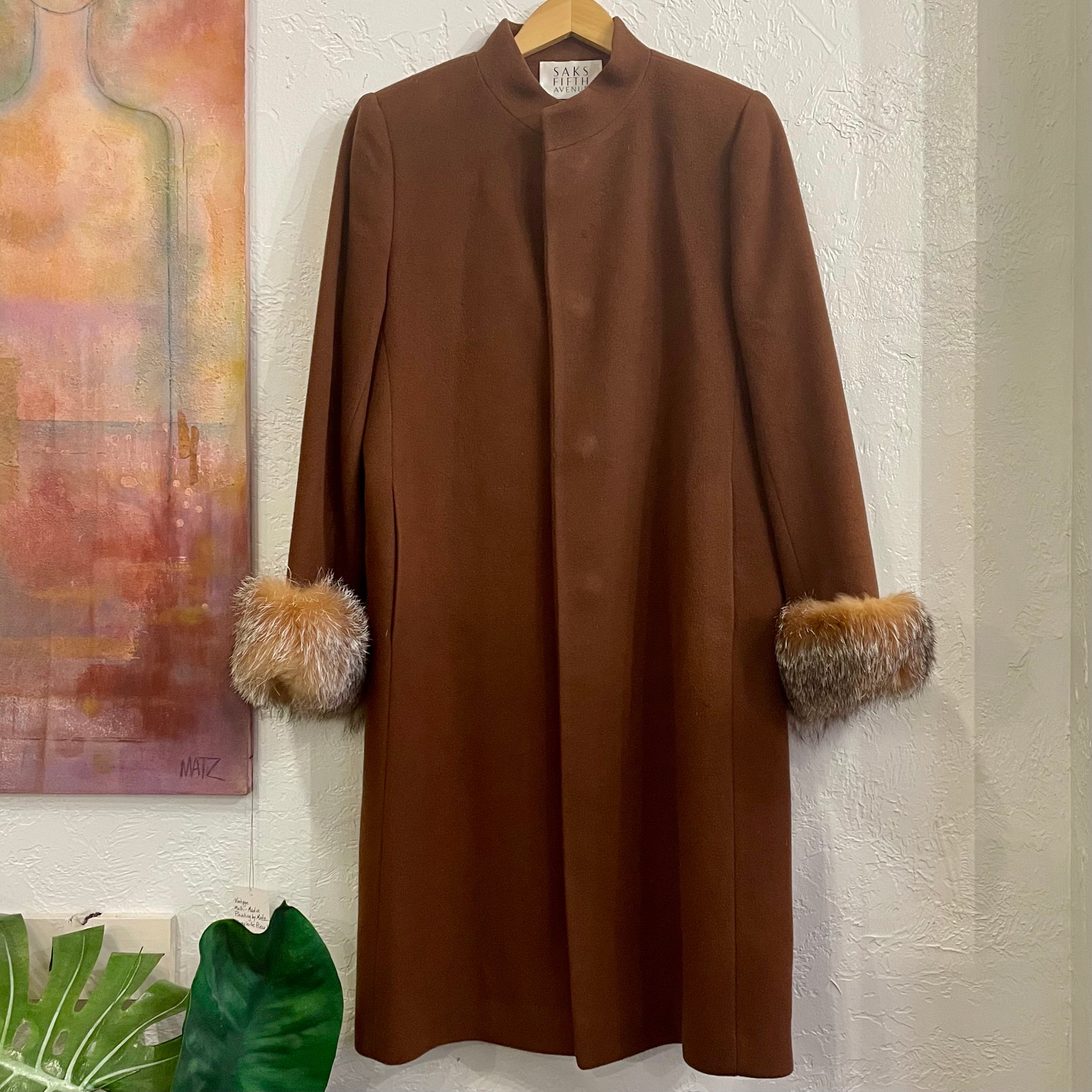 Saks 5th Avenue Cashmere and Fox Cuff Coat Vintage 1980s | Medium