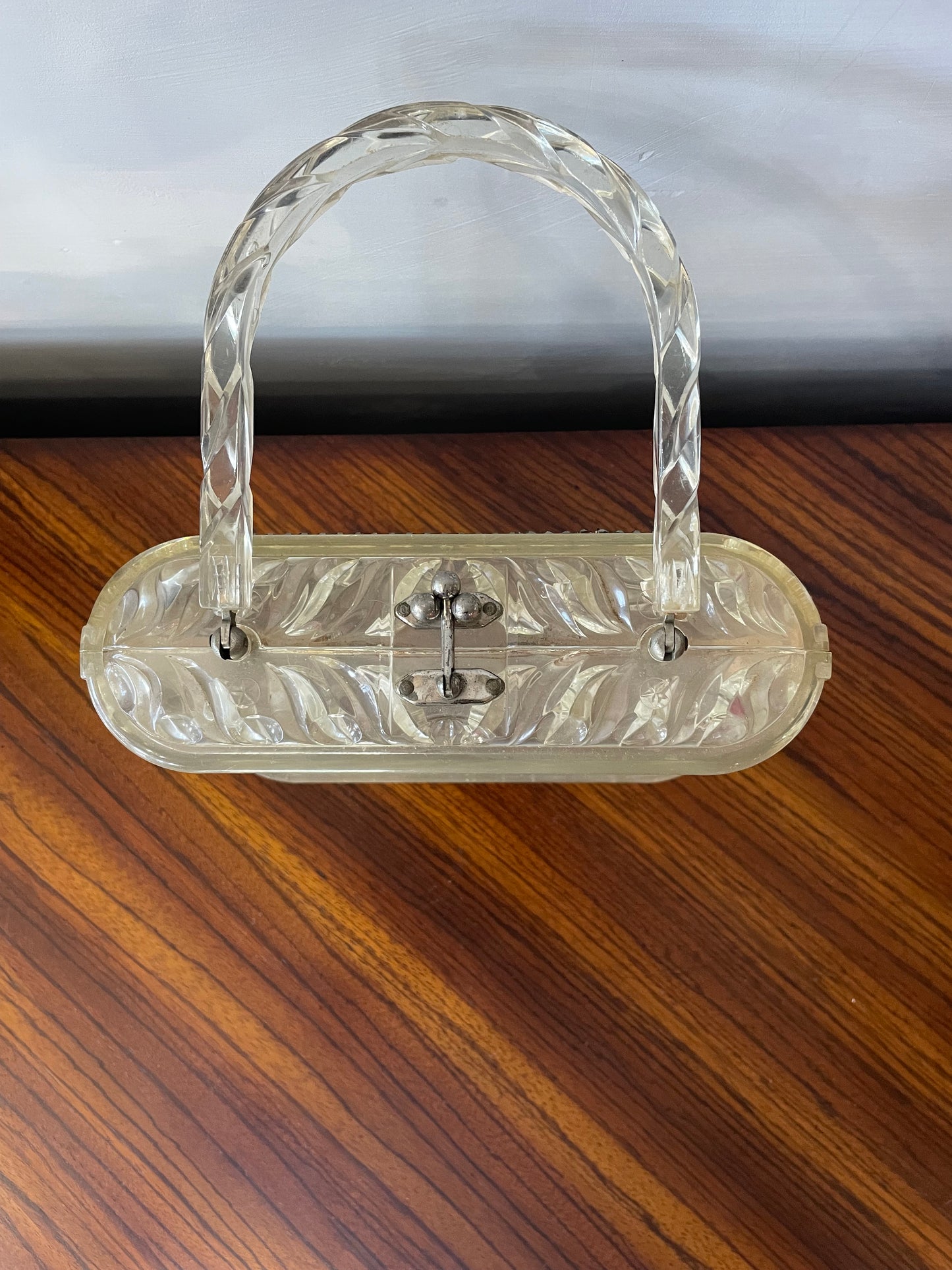 1950s Lucite Purse with Rhinestone Trim