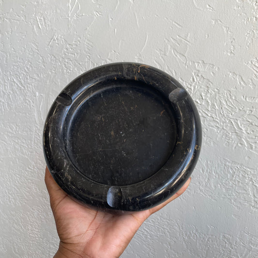 Black Marble 8” Italian Ashtray Vintage 1980s