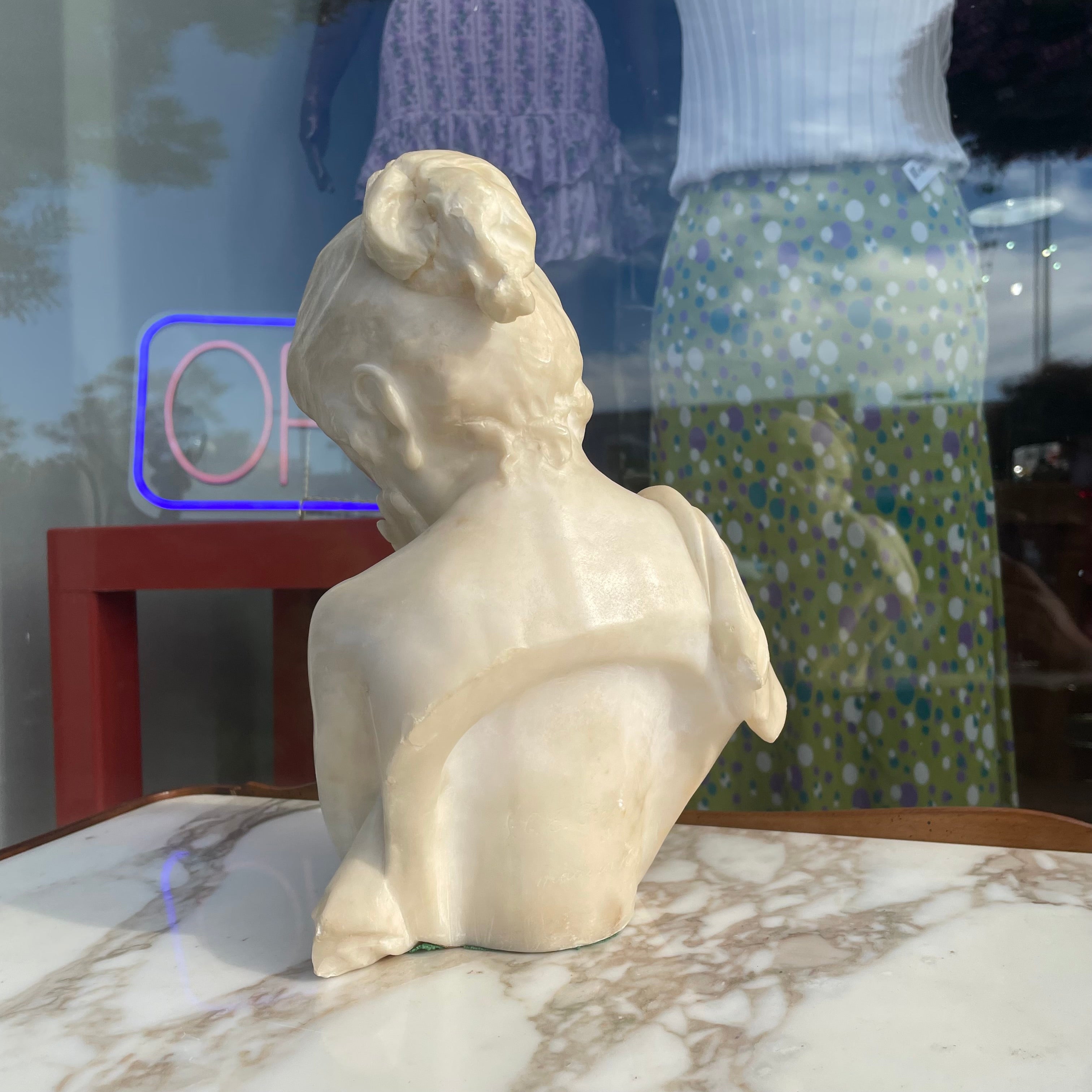 Carved Alabaster Bust of a Girl