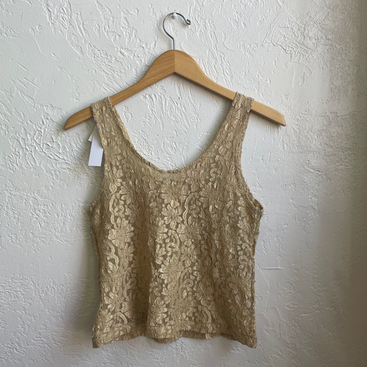 Floral Lace Gold Cropped Tank | Small