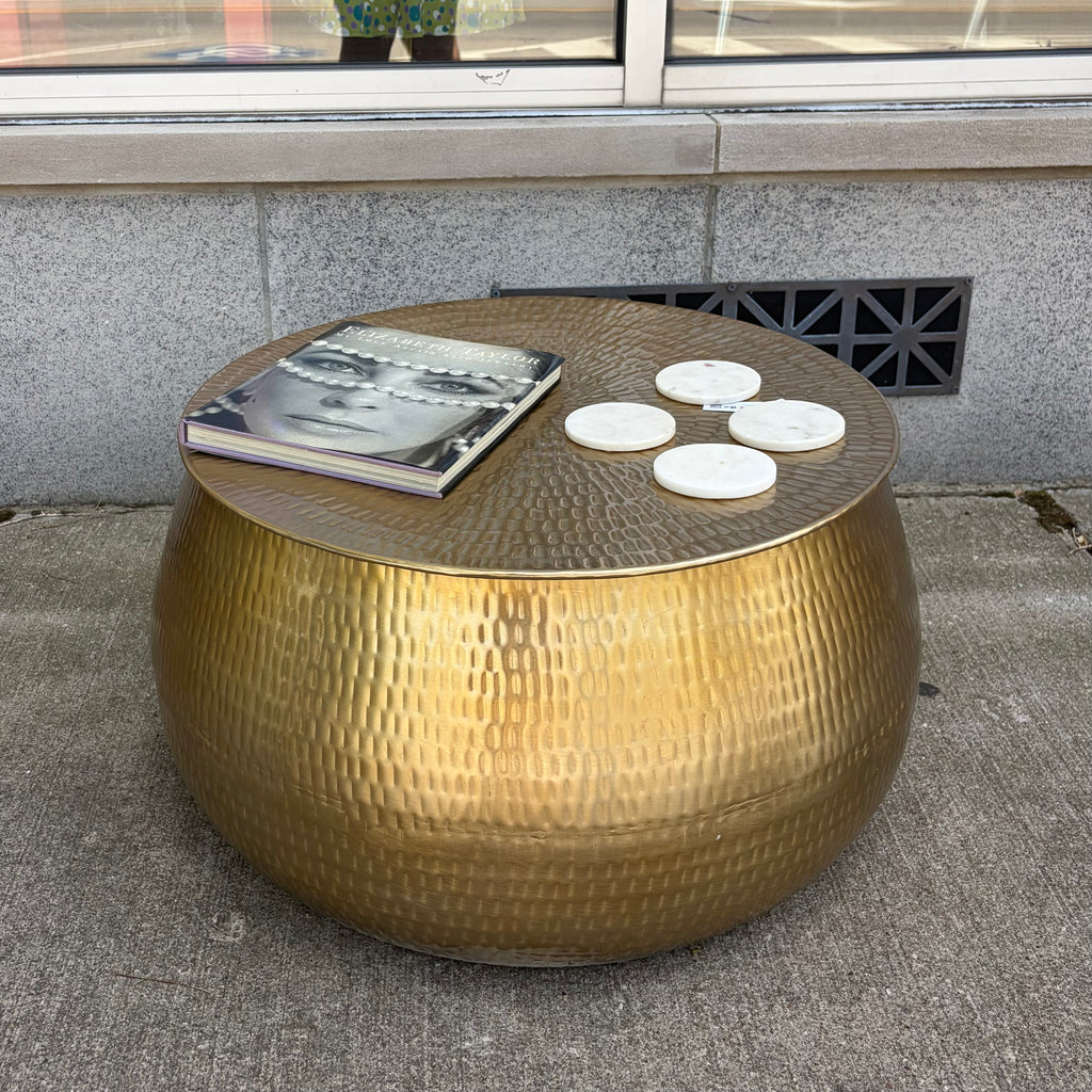 Gold Hammered Metal Coffee Table with Storage