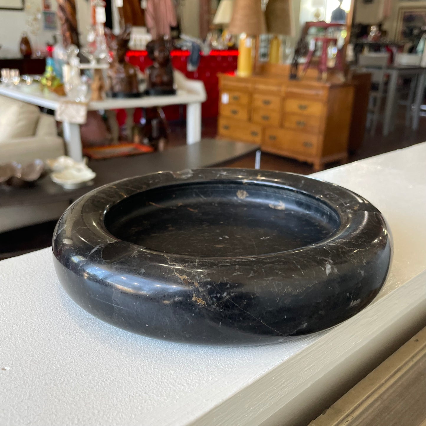 Black Marble 8” Italian Ashtray Vintage 1980s