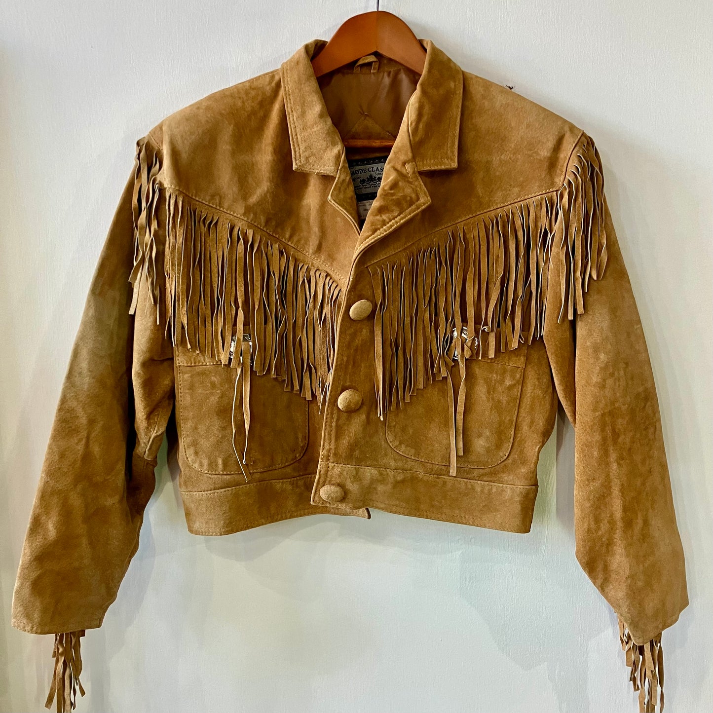 Vintage Western Suede Leather Fringe Cropped Jacket Dmode Classix Medium