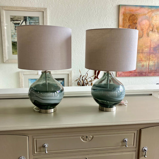 Grey & White Swirl Glass Table Lamp Set