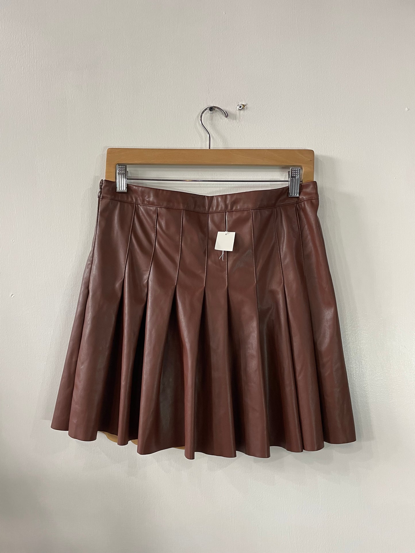 Faux Leather Chocolate Pleated Skirt Large