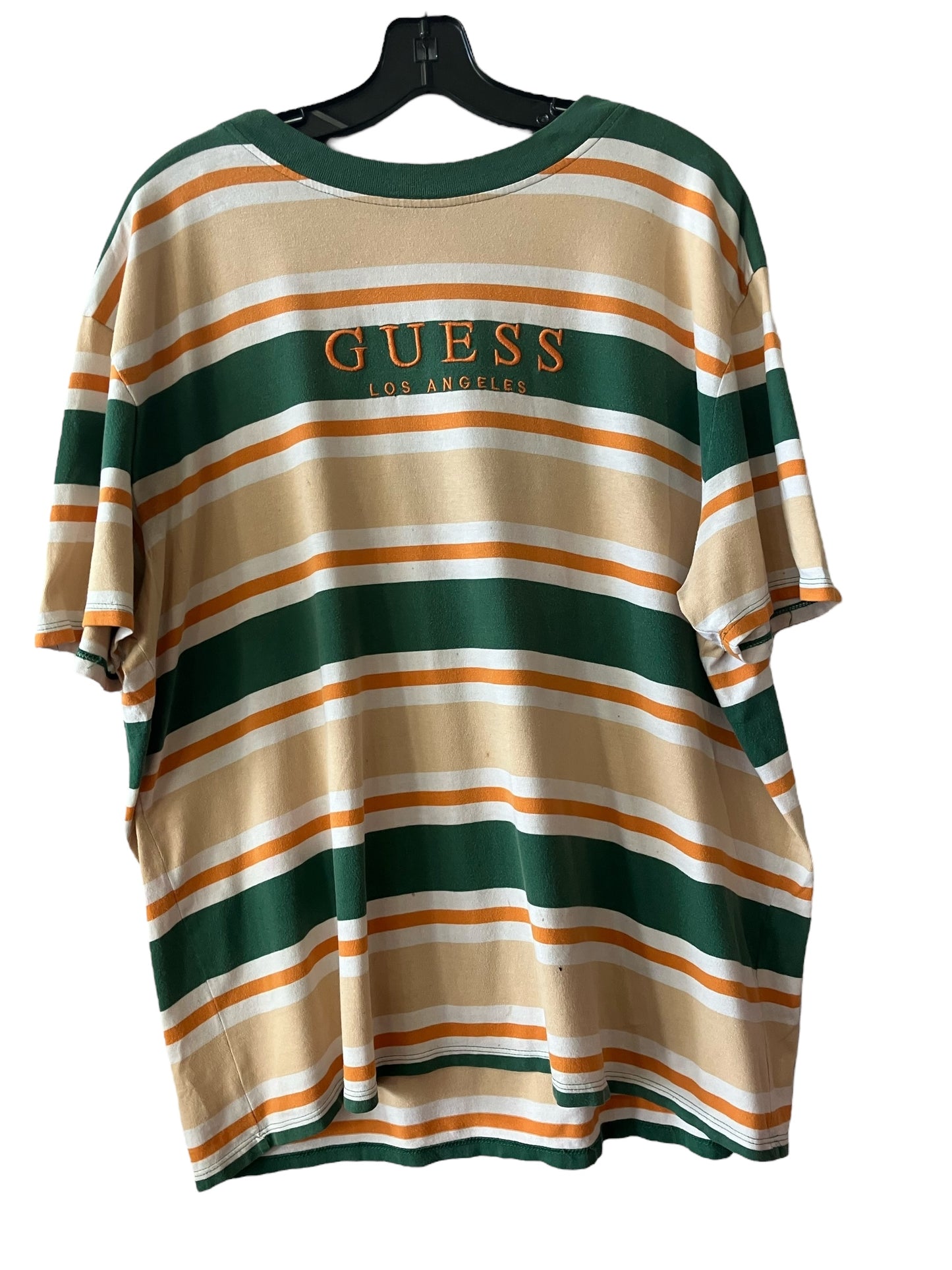 Vintage Guess Logo Striped Green Orange T-shirt Tee Mens Large