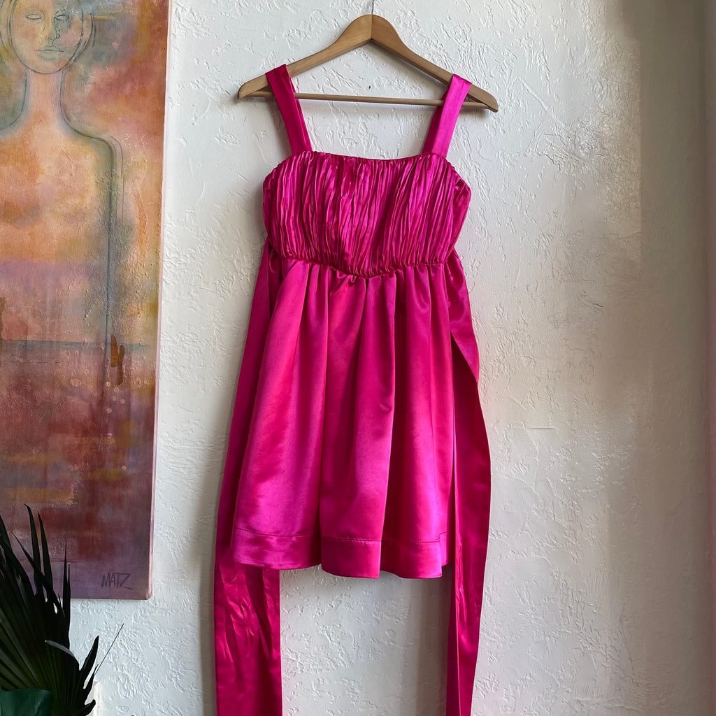 Anthropologie Maeve Pink Satin Bow Tie Mini Dress | 0/xsmall