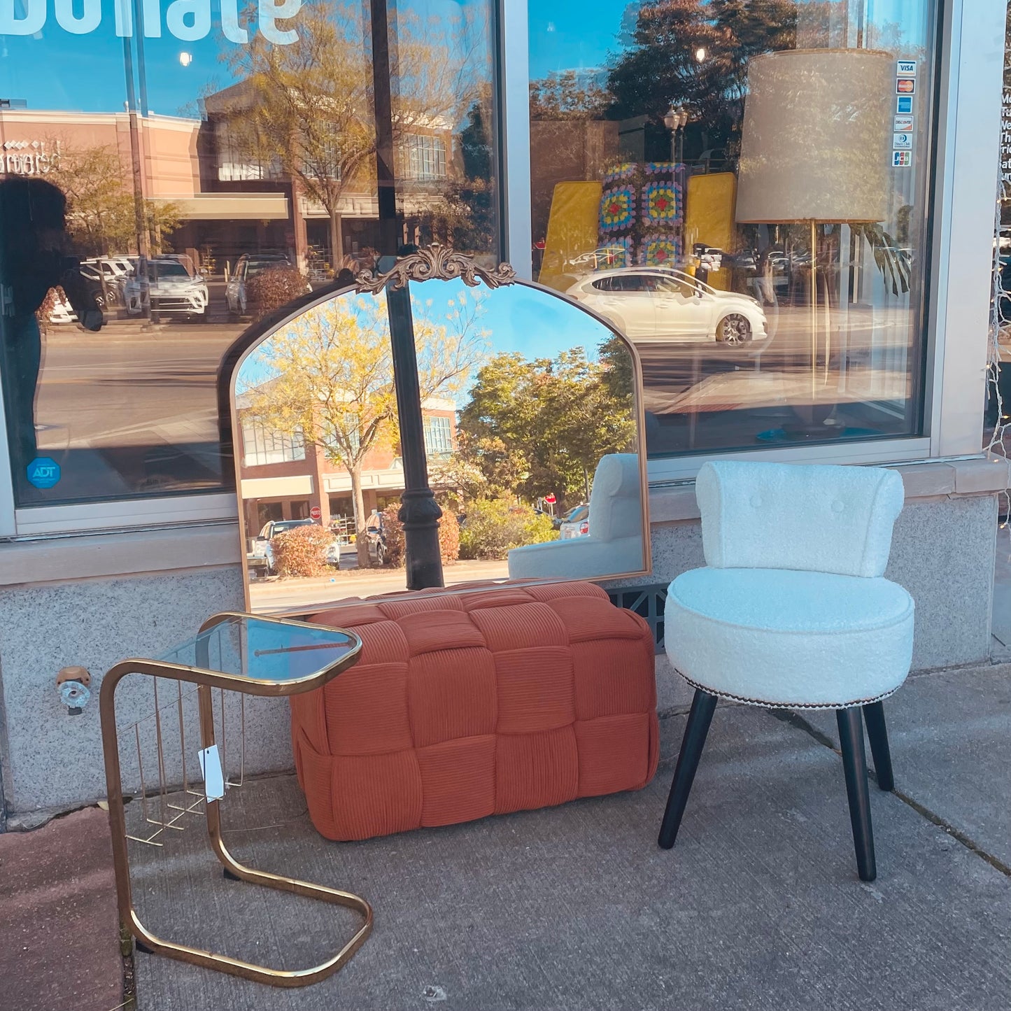 Orange Corduroy Ottoman