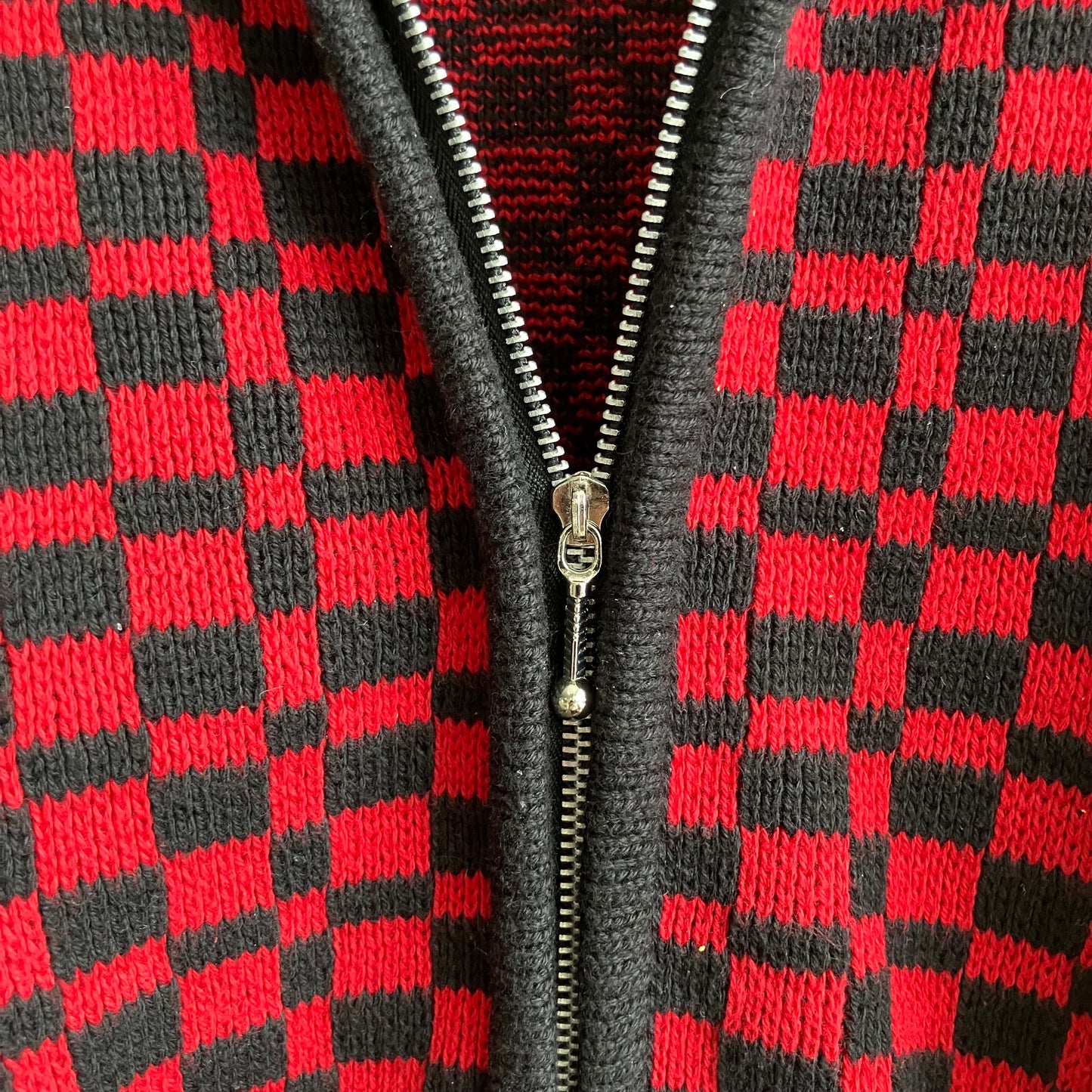 90s Checkered Cotton Zip Up Vest | XL