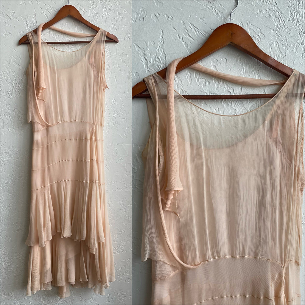 Blush Pink Silk Chiffon Flapper Dress 1920/30's | One Size