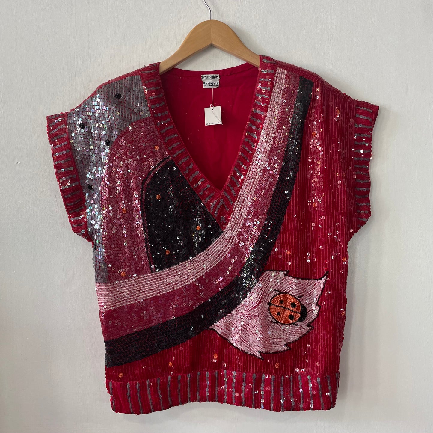 1980’s Red Sequin Silk Lady Bug Blouse