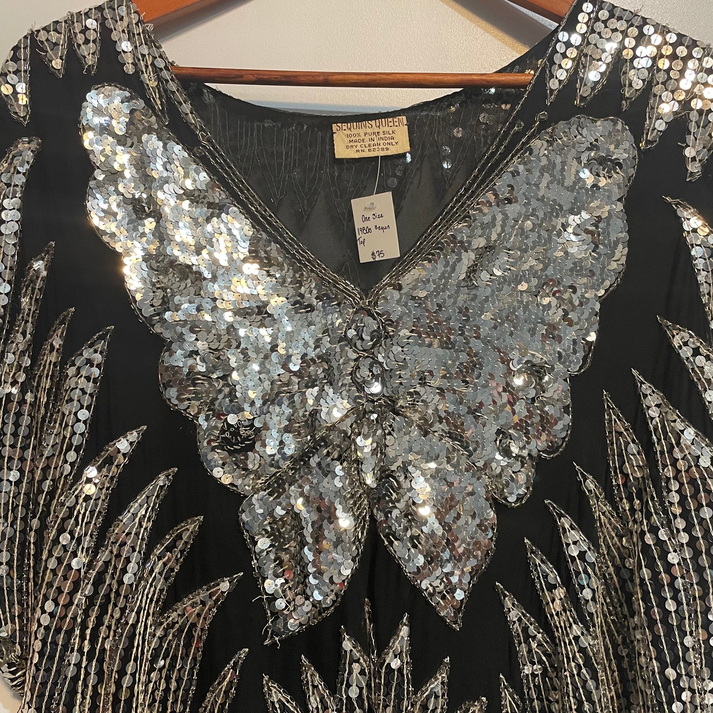 Sequin Silk Butterfly Top 1980s | One Size