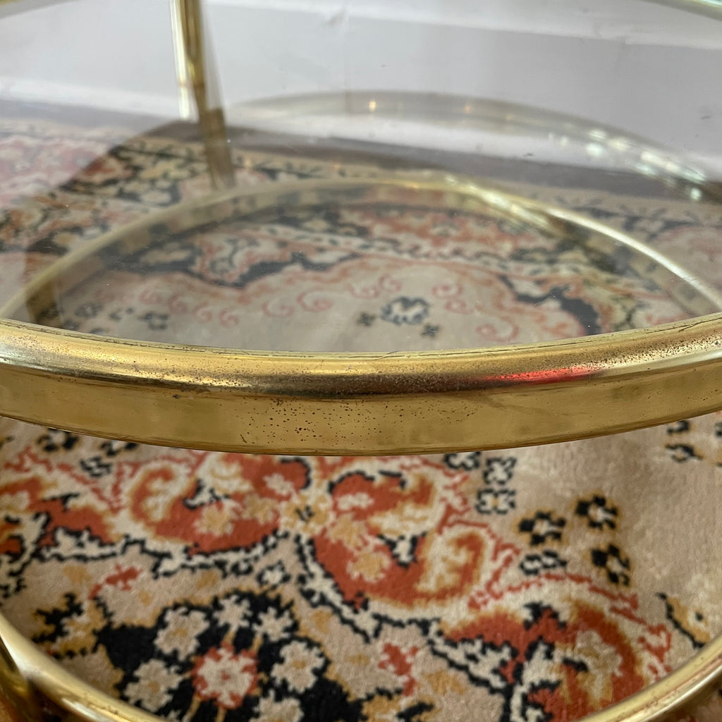3 Tier Brass Plated Swivel Coffee Table 1980s