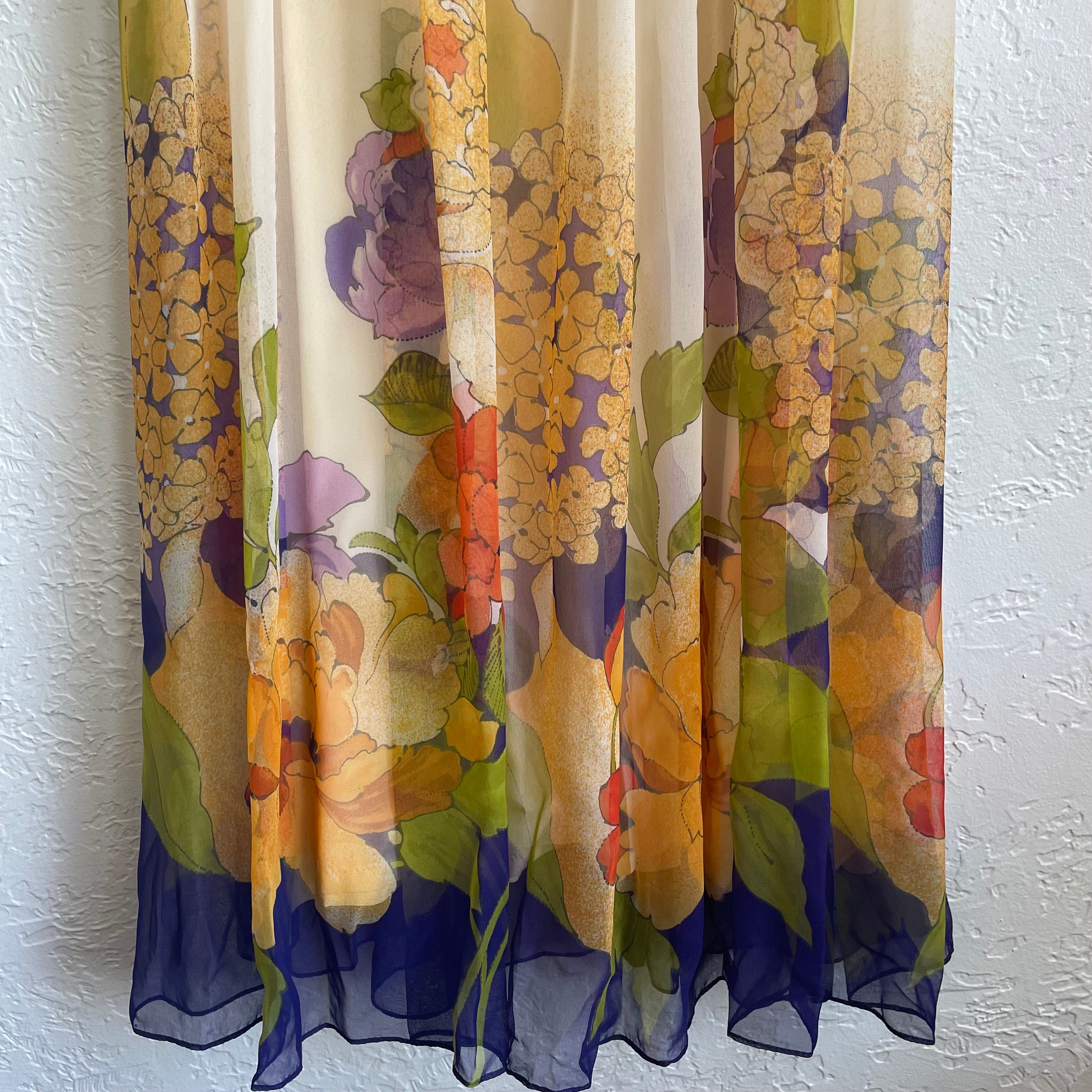 Dalani II  Vintage Watercolor Print Tea Length Dress