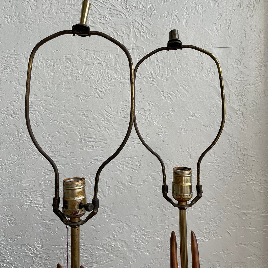 Sculpted Teak Wood Mid-Century Modern Antelope Table Lamps - Set of 2