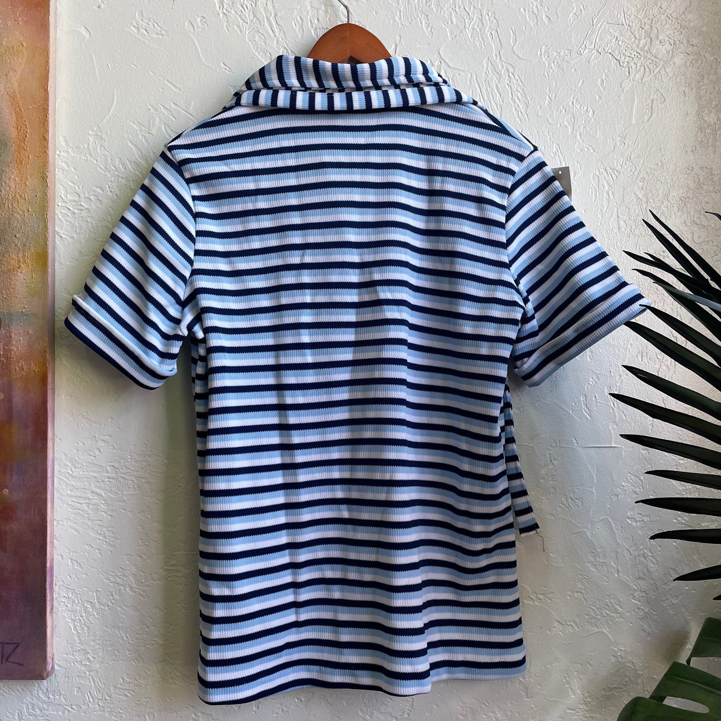 70’s Blue Striped Shirt | Large