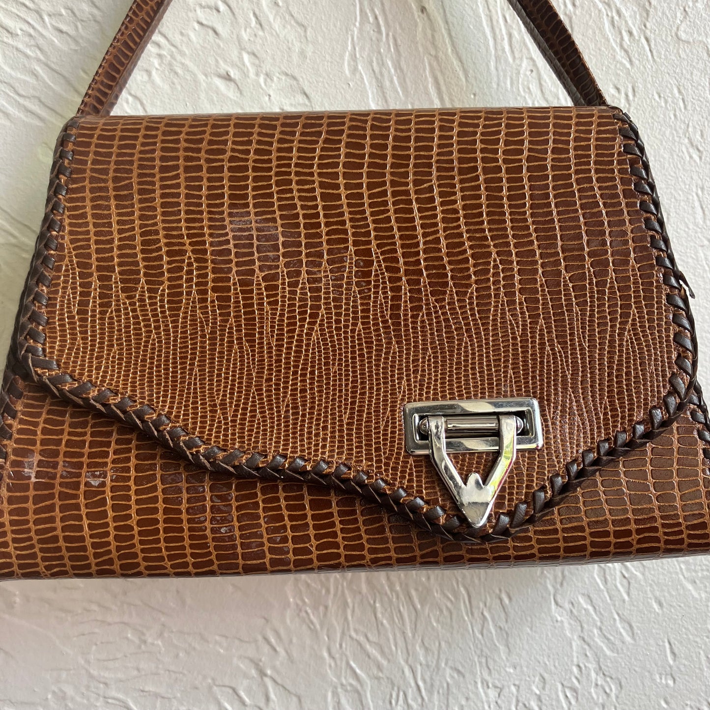 Vintage Alligator Print Shoulder Bag