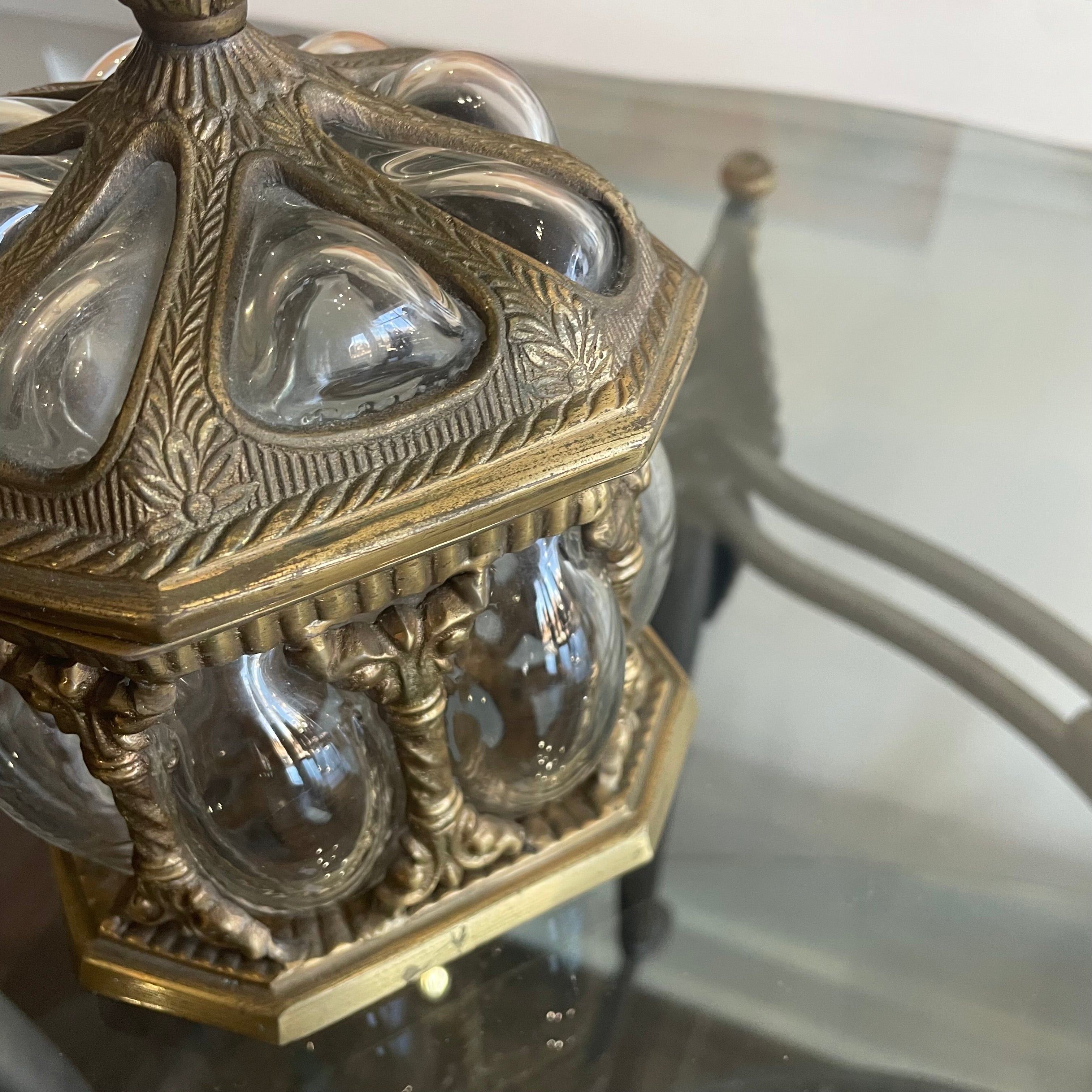 Brass & Blown Bubble Glass Covered Apothecary/Trinket Jar w/ Lid