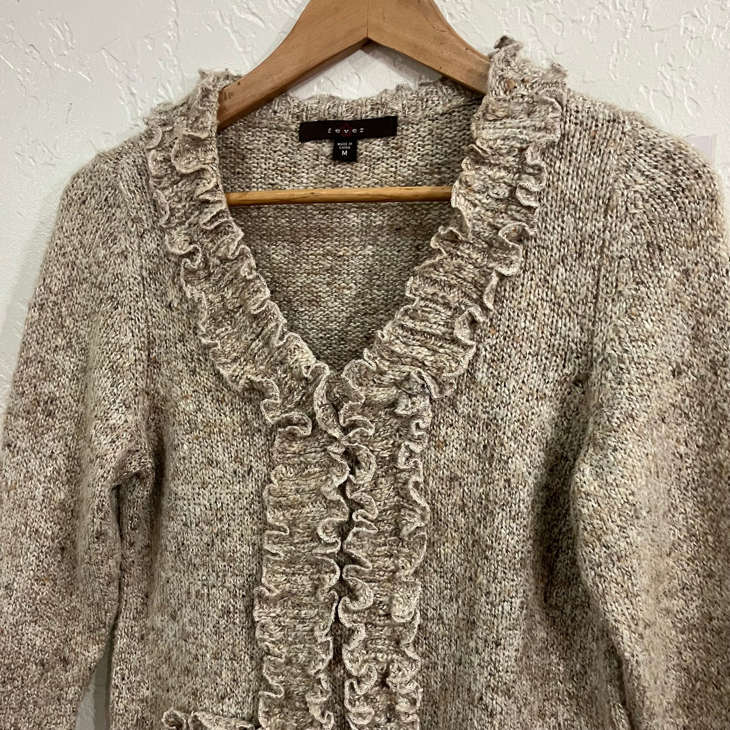 Y2K Cream Ruffle Knit Sweater | Medium