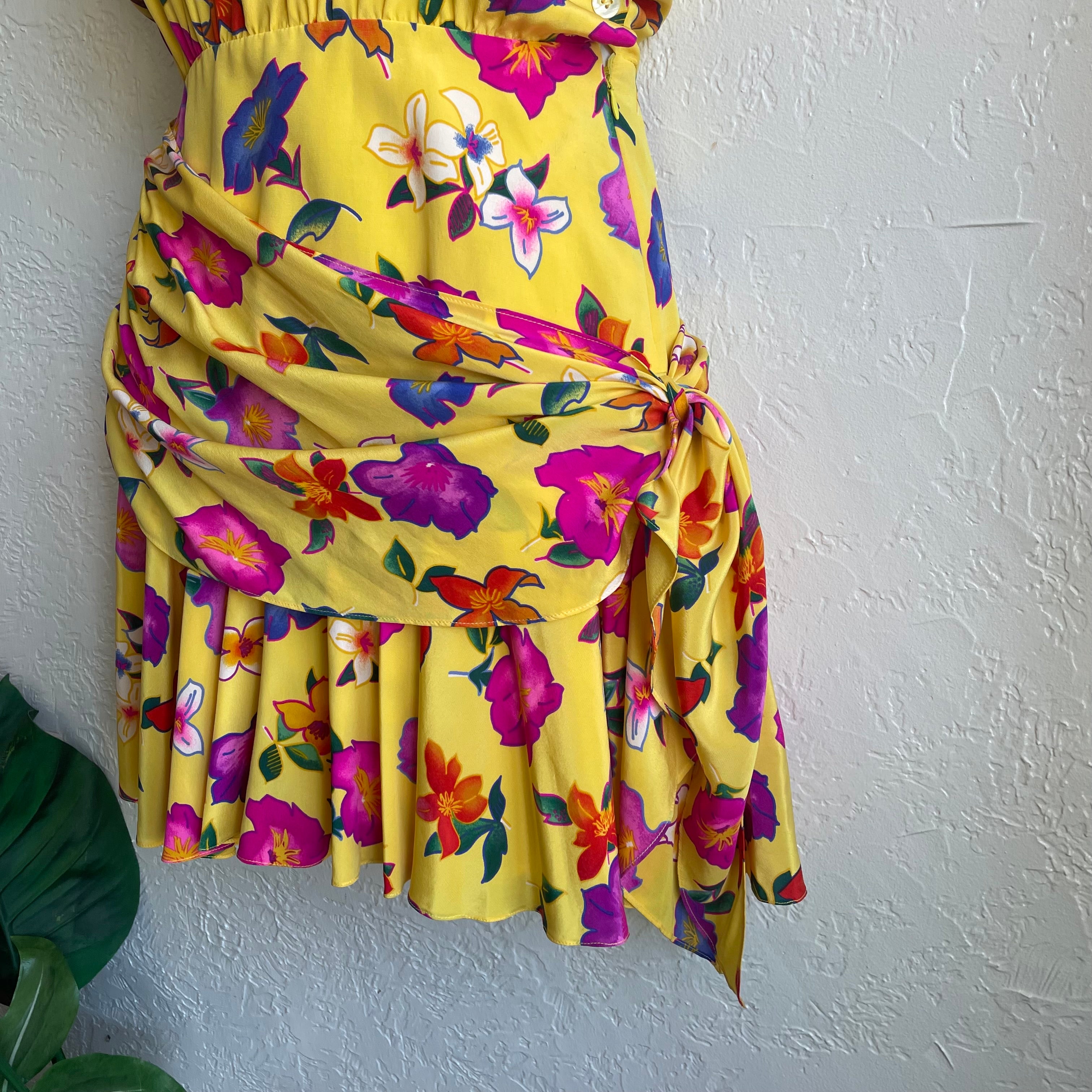 1980’s Escada Yellow Floral Party Dress | Small