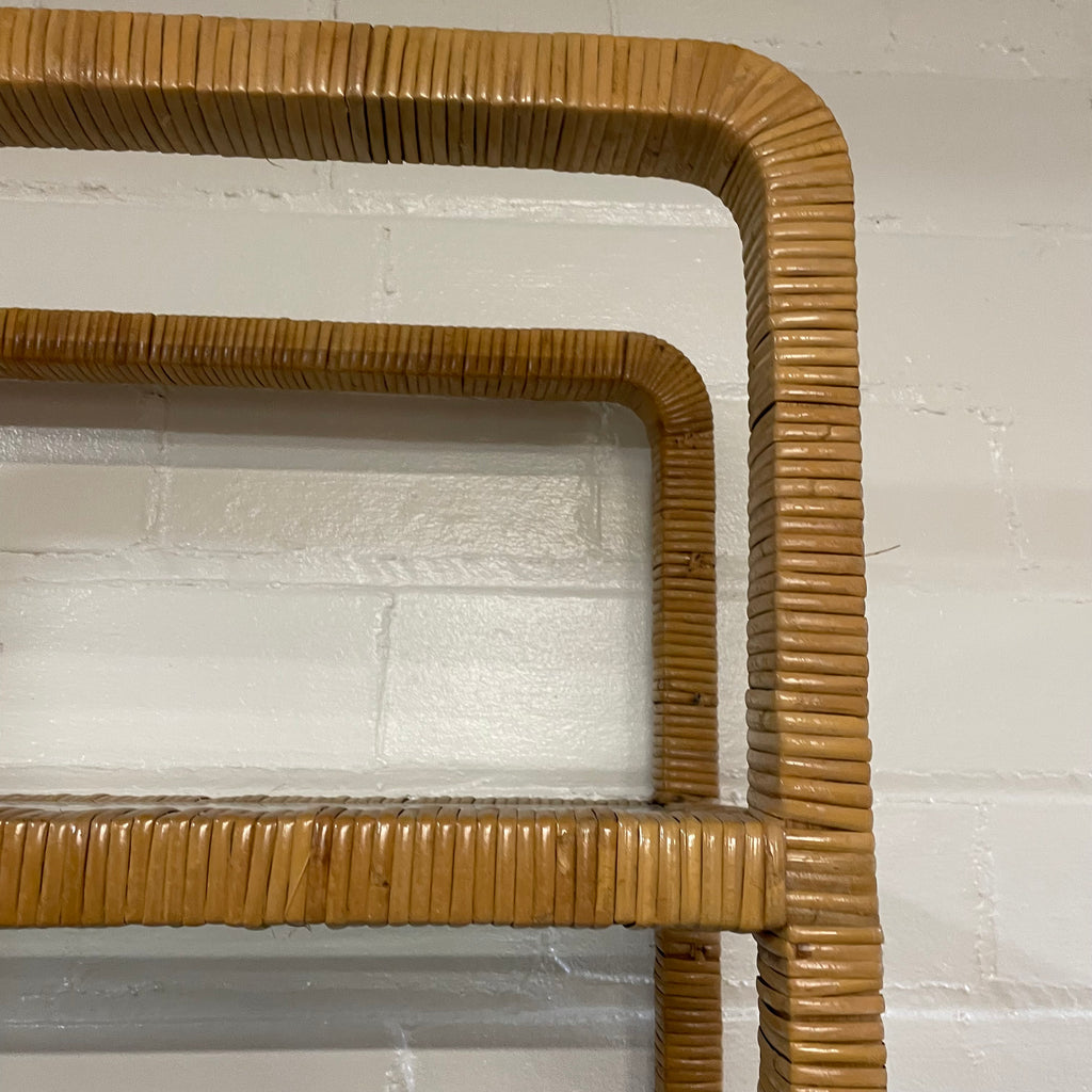 Milo Baughman Midcentury Modern Rattan Wrapped Four Shelf Etagere Bookcase