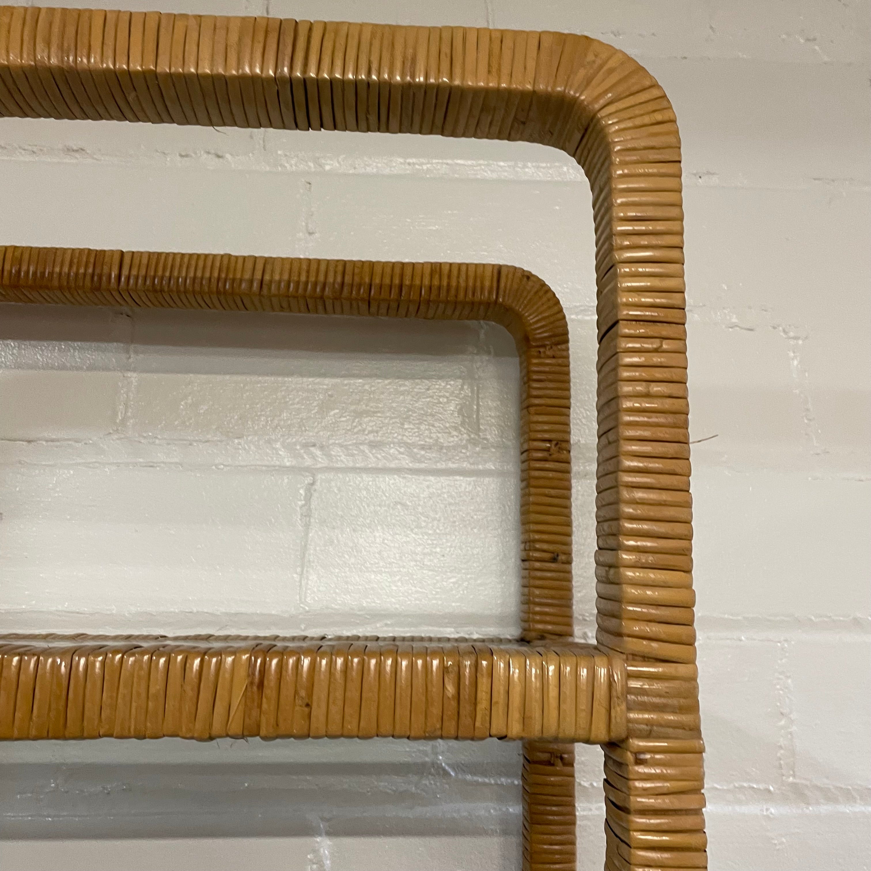 Milo Baughman Midcentury Modern Rattan Wrapped Four Shelf Etagere Bookcase