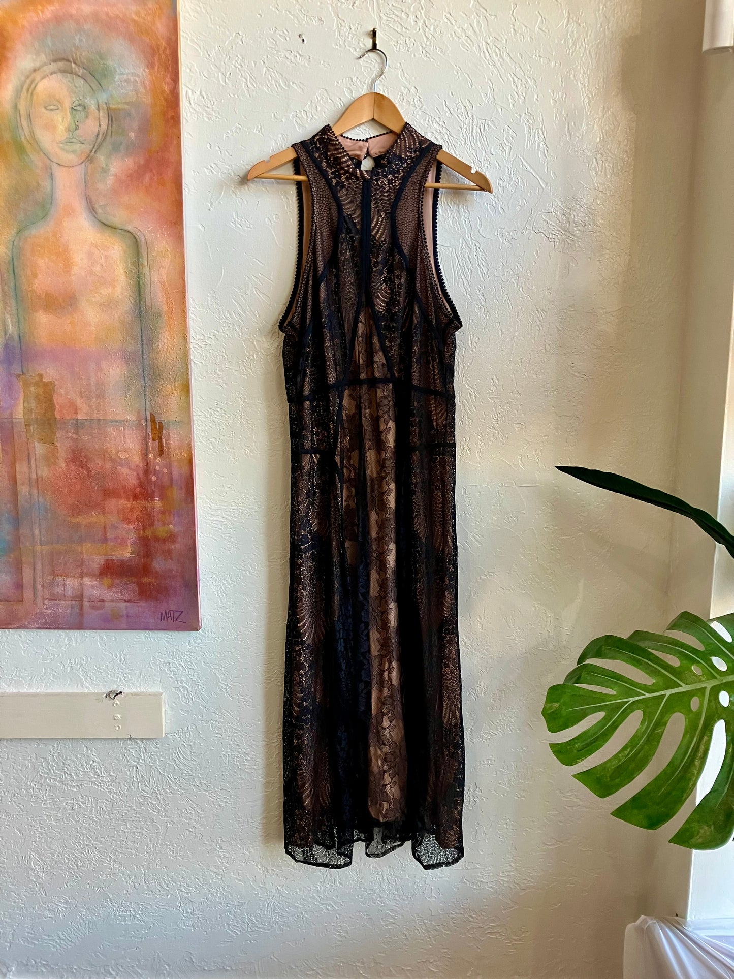 Anthropologie Structured Black Lace Overlay Dress Size 12