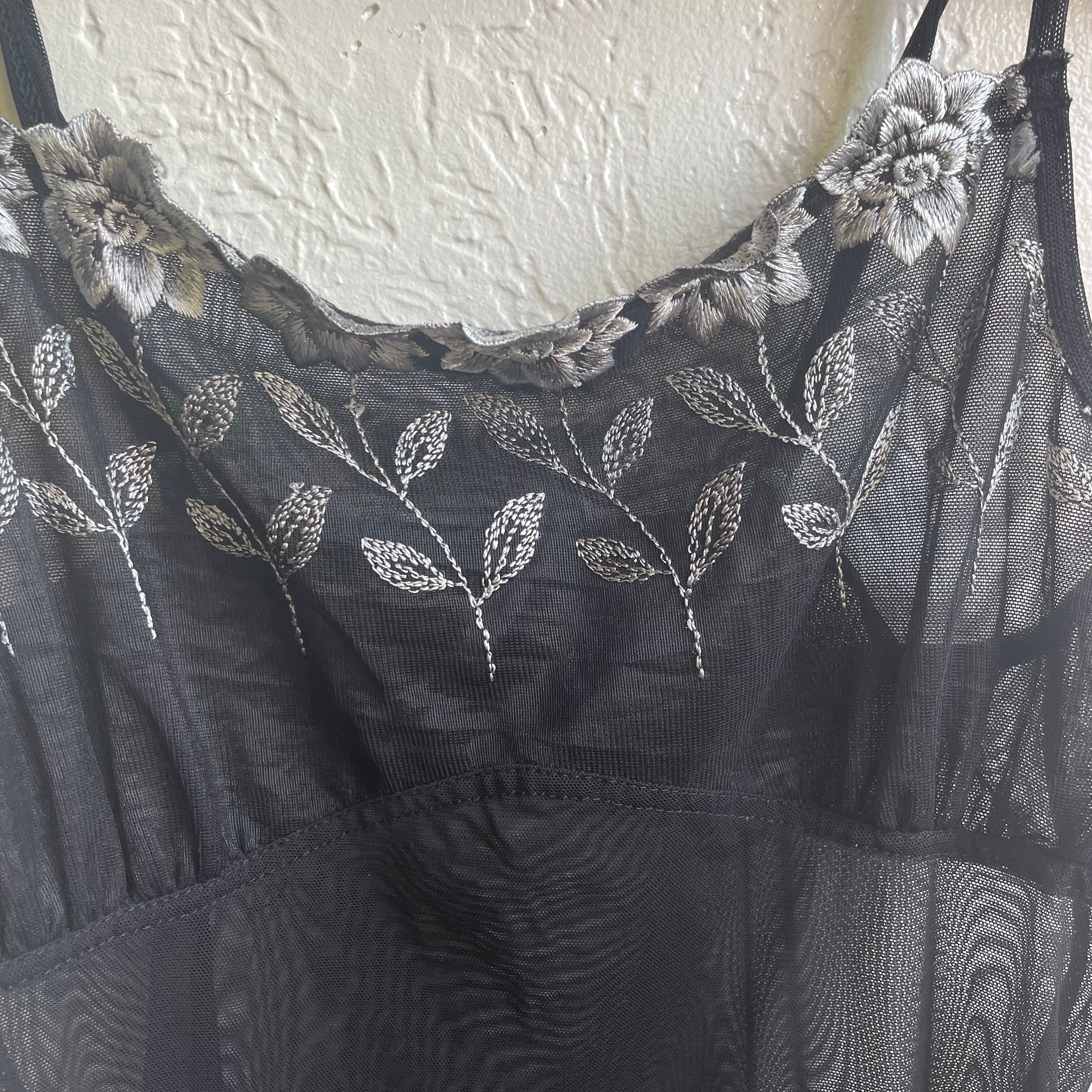 Black Floral Slip Lingerie Dress | Small