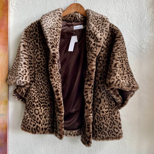 Cheetah Print Faux Fur Poncho | Medium