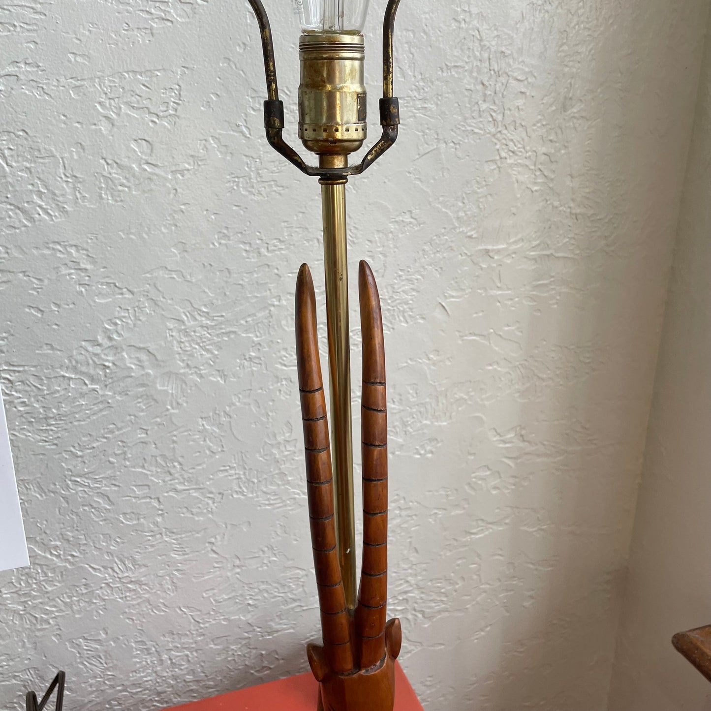 Sculpted Teak Wood Mid-Century Modern Antelope Table Lamps - Set of 2