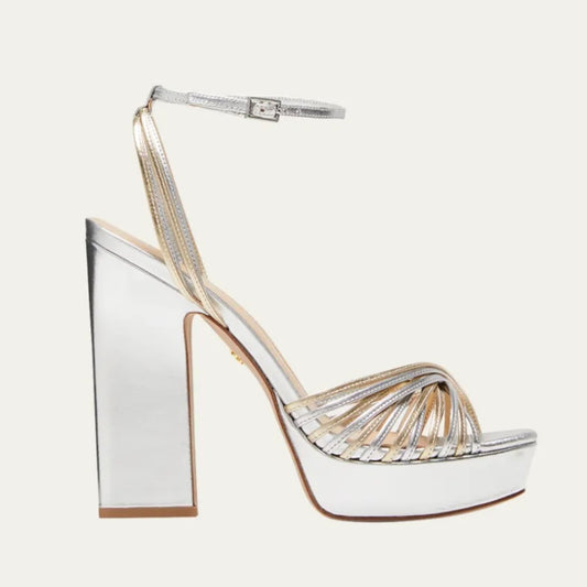 Veronica Beard Fletcher Metallic Ankle-Strap Sandal | Size 7M